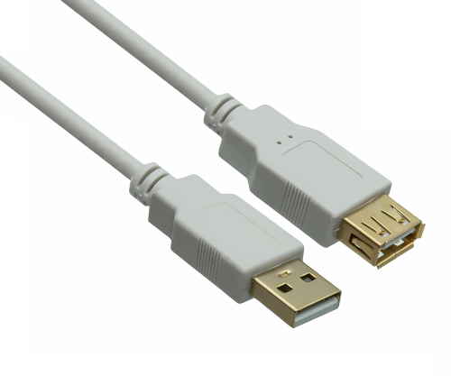 DINIC USB 2.0 HQ pikendus A isane kuni A emane, 28 AWG / 2C, 26 AWG / 2C, valge, DINIC polükott, pikkus 2,00m.